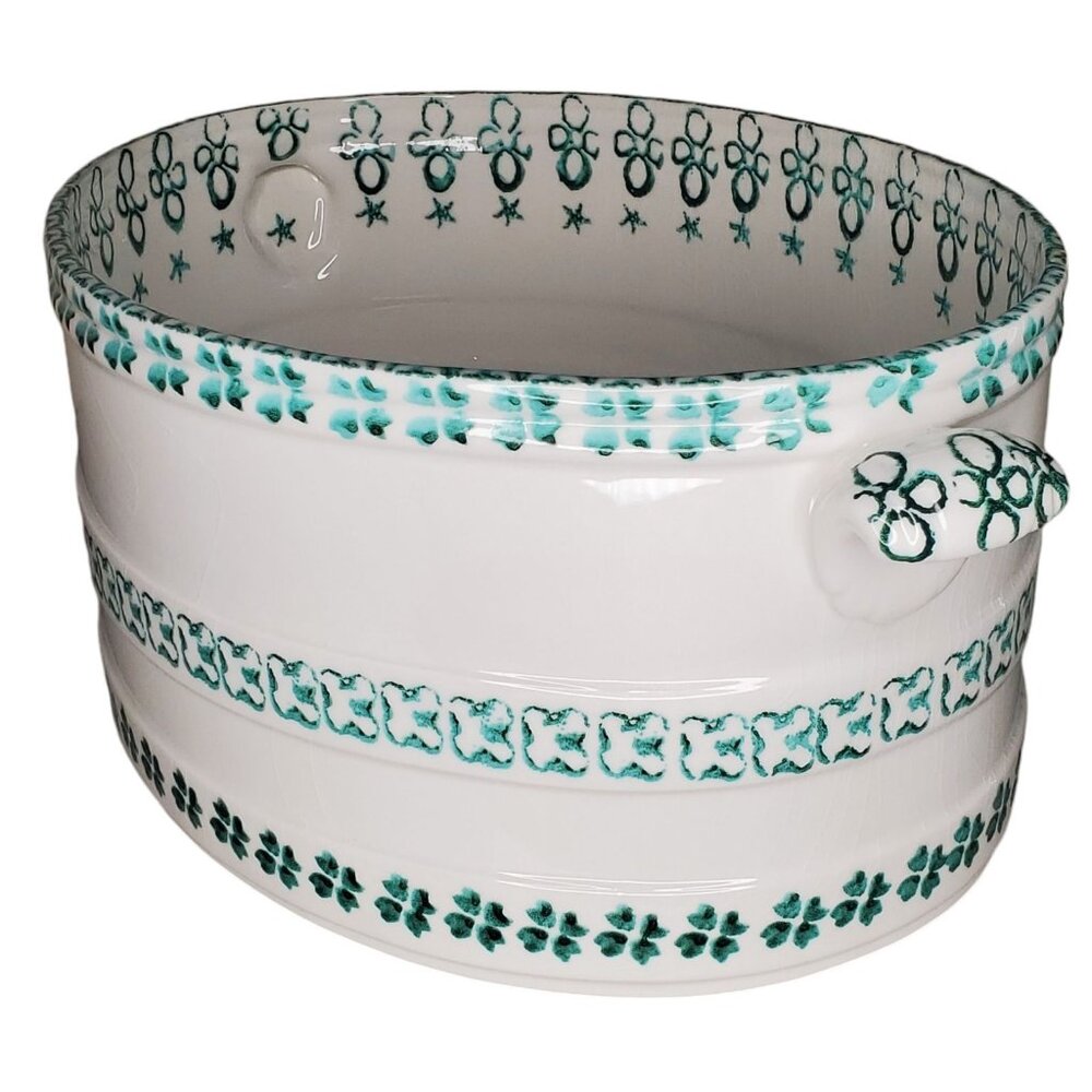 SOLD Victorian White Green Print Ceramic Footbath Stamped Made in Italy 1910/40